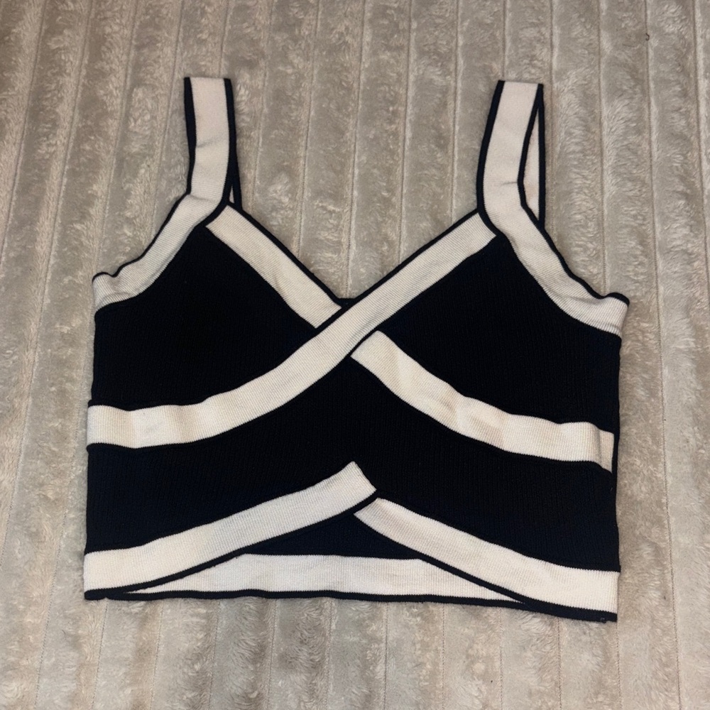 Cider Black and White Striped Crop Top